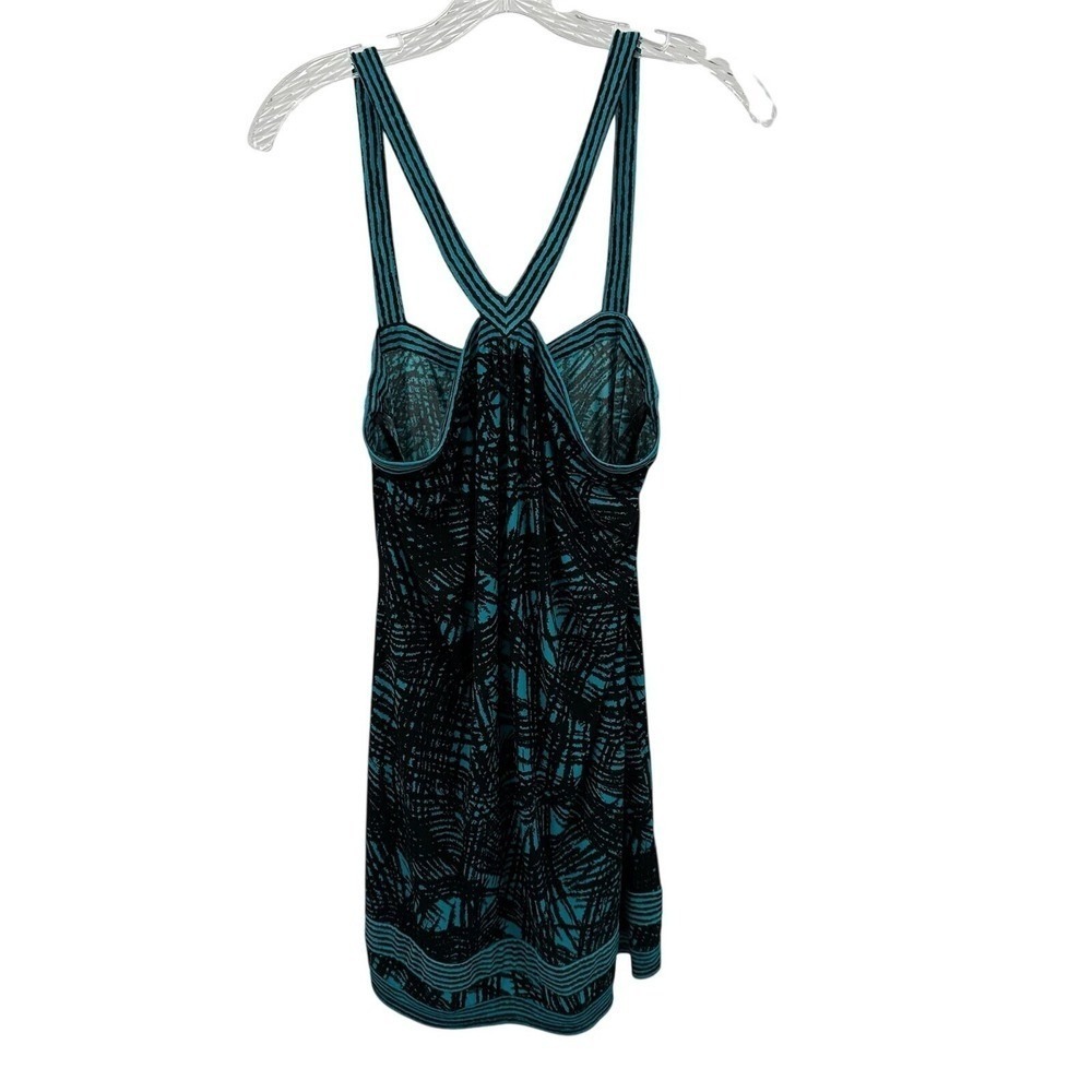 BCBG MAXAZRIA Black Teal Abstract Print Sheath Dress Suspender Straps Mini Dress
